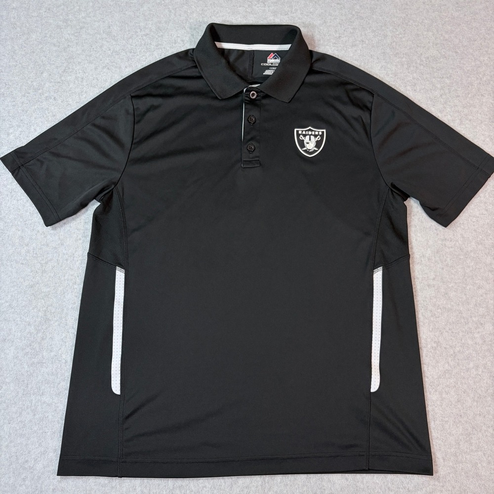 Majestic Oakland Raiders Cool Base Polo Shirt Black Mens Large KCDP 2016